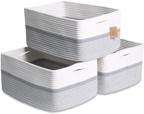 NaturalCozy Storage Baskets 16.8”x13”x7.6” Cotton Rope Woven Baskets for Organizing 3-Pack | Toy Storage Bins | Basket for Shelves, Laundry, Blanket, Clothes, Closet, Kitchen, Bathroom, Gifts by NaturalCozy