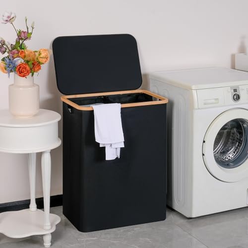 efluky Double Laundry Hamper with Lid and Removable Bags, 160L Black - Image 5