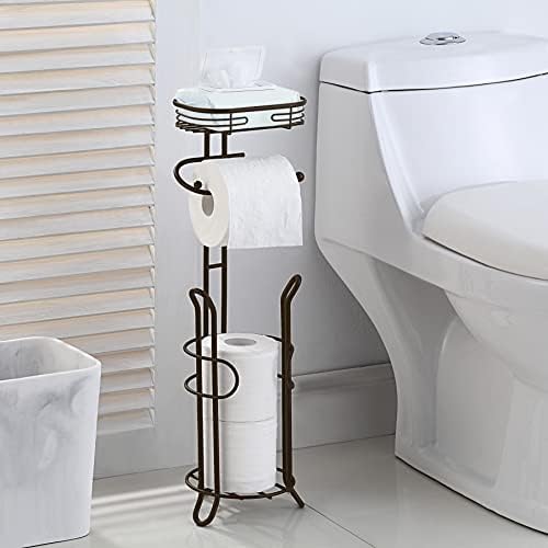 SunnyPoint Bathroom Heavyweight Toilet Tissue Paper Roll Storage Holder Stand with Reserve and Shelve, The Reserve Area Has Enough Space to Store Mega Rolls. (Bronze) - Image 2