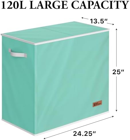 Simple Houseware Double Laundry Hamper with Lid & Removable Bags, Turquoise - Image 2
