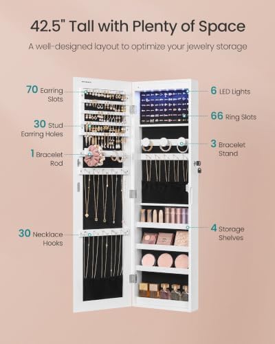 SONGMICS Jewelry Cabinet, Wall/Door Mounted Armoire with Full Length Mirror - Image 5