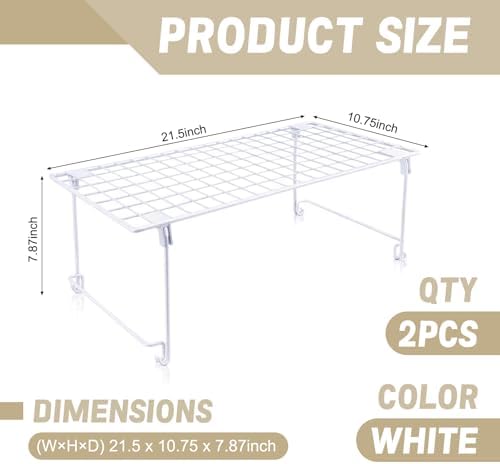 Leinuosen 2 Pack Stackable Wire Shelves 21.5'' x 10.75'' x 7.87'', Stack and Hang Wire Shelves for Closet, Space Saving White Shelf Extender for Closet, Kitchen, Laundry Room, Bathroom, Pantry - Image 3
