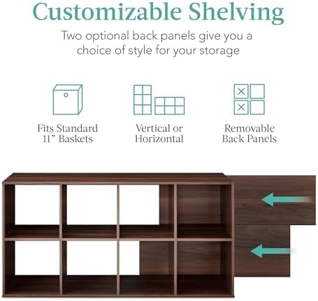 Best Choice Products 8-Cube Storage Organizer, 11in Shelf Opening, Bookcase, Display Shelf, Customizable w/ 3 Removable Back Panels – Walnut - Image 3