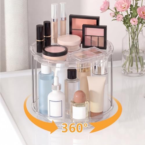 Rotating Makeup Organizer for Vanity, Skincare Holder with 2 Tier Tray - Image 2