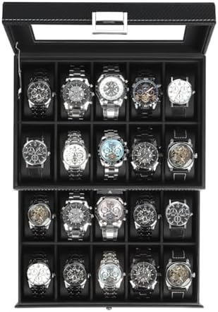 Kukikan Mens Watch Box Jewelry Organizer, 2-Layer 20-Slot Watch Case -Black by KUKIKAN