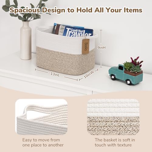 Goodpick Woven Rope Storage Basket for Shelves, Rectangle, Light Brown - Image 3