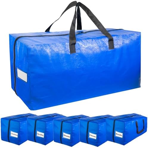 6 Pack Extra Large Moving Bags with Reinforced Handles for Dorm Room by DINRUIAG