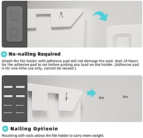 JOMOLA No Drilling File Holder 3 Pack Mail Organizer Wall Mount File Organizer Holder Office Wall Hanging Files Magazines Organizer Plastic Door Mount Wall Pocket with Adhesive Pad, White Color - Image 2