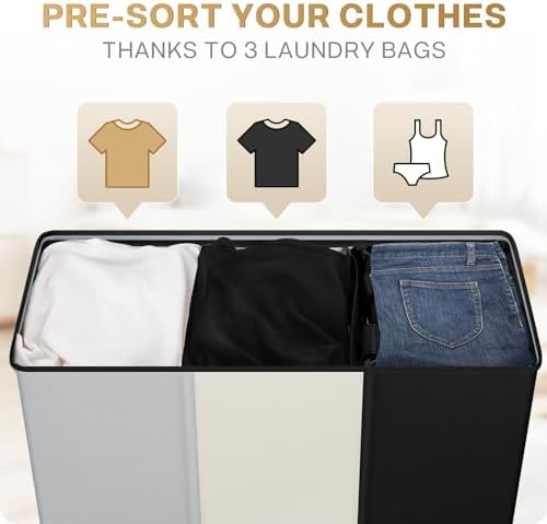 SOLEDI Laundry Hamper 3 section with lid and 3 Pcs Bag, Large Hamper 3 compartment 180L, Laundry Basket Laundry sorter Clothes hamper for Laundryroom Bedroom Blanket Storage Organizer - Image 3