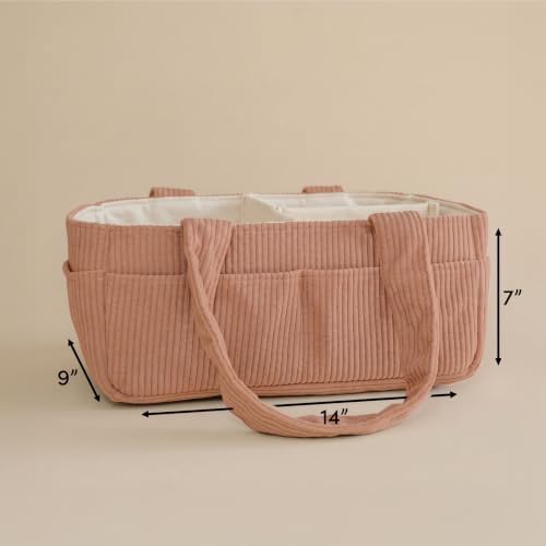 PUTSKA Baby Diaper Caddy Organizer, Nursery Basket, Terracotta Corduroy - Image 3