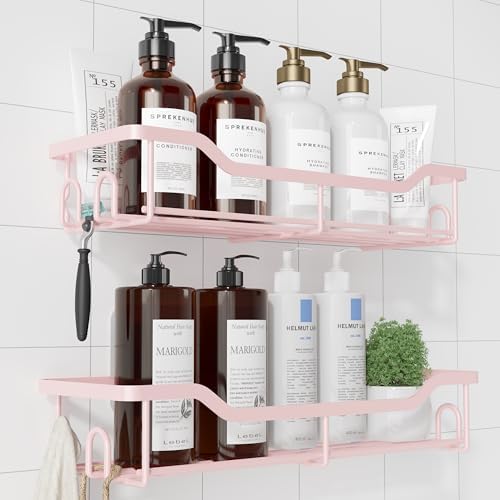 Kitsure Shower Caddy, Adhesive Shower Organizer, Large, Pink by Kitsure
