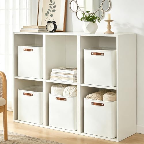 Bagnizer Large Fabric Storage Baskets | 50L Storage Bins, Decorative Linen Closet Baskets with Handles for Organizing, Shelf, Toys, Clothes, Home, Office, Nursery, 17x12x15Inches (White) - Image 4