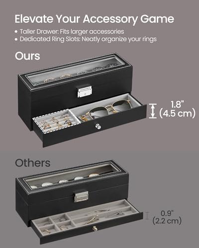 SONGMICS 6-Slot Watch Box, Lockable with Glass Lid, 2 Layers Watch Case - Image 6