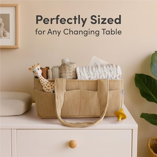 PUTSKA Baby Diaper Caddy Organizer, Nursery Basket (Brown, Corduroy) - Image 4