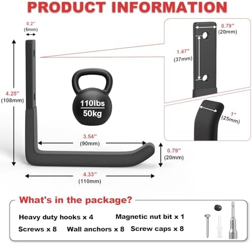 Heavy Duty Ladder Hangers for Garage Wall, 4 Inch (8 Pack) - Image 3