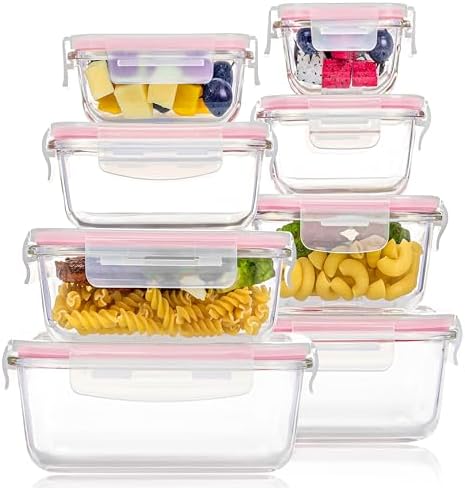 Vtopmart 8 Pack Glass Food Storage Containers with Lids Pink by Vtopmart