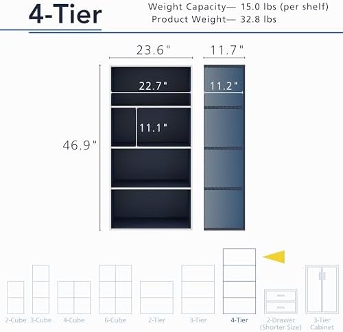 Homes: Inside + Out Apexa 4-Tier Cube Storage Organizer Shelves, Stackable Wood Bookcase Fits Cubby Bins for Organization, Dorm Teen Room Decor & Home Office, Steel Blue - Image 3