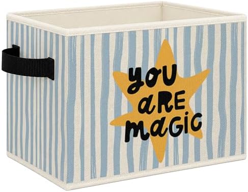 Boho Nursery Foldable Storage Bins Box with Handles, You Are Magic Retro Blue Striped Collapsible Toys Books Clothes Organizer Basket for Kids Nursery Room Bedroom Bathroom Classroom by Mcehtle
