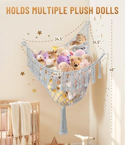 Lare Stuffed Animal Storage Hammock Corner Net - 45" W x 45" H(Silver Gray) - Image 6