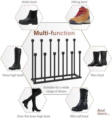 22.5 Inches Free Standing Shoe Racks, Tall Black Metal Boot Rack Organizer for 6 Pairs, Knee-High Boot Storage Shelf for Closet, Bedroom, Entryway, Hallway, Black - Image 6