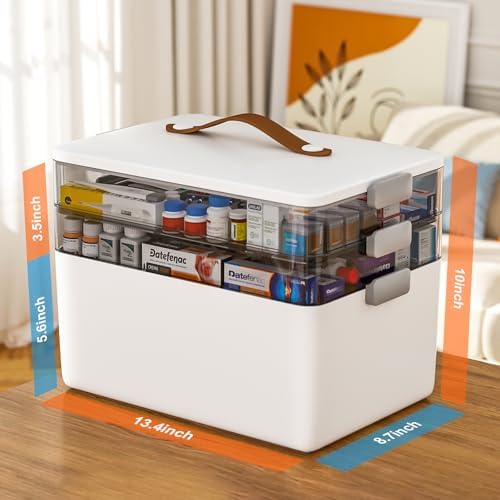 MOPUP 3-Tier Medicine Craft,Sewing,Art,Organizer Storage,Portable Latch Bin with Lid and Leather Handle,Pill Bottle, First Aid, A Household Essential - Image 2
