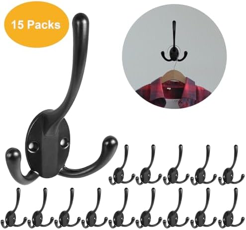 Wall Mounted Coat Hooks 15 Packs Heavy Duty Black Hardware Robe Hooks Decorative for Single Hanging Coats Towel Cubicle Classroom Kitchen Bath Backpack Hat Hook - Image 2
