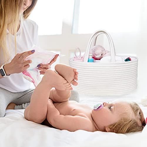 ABenkle Baby Diaper Caddy, Nursery Storage Bin and Car Organizer for Diapers Wipes, Cotton Rope Basket Changing Table Caddy - Image 2