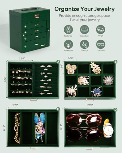 Homde Large Jewelry Box for Women: 5-Layer Organizer with Lock for Dresser - Image 3