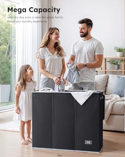 SOLEDI Large Laundry hamper 3 Section with Laundry Bag, XL Clothes Basket - Image 2