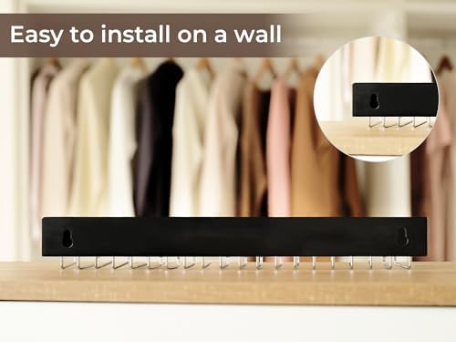 StorageWorks Tie Rack with 20 Hooks, 2 Set Wall Mounted Wood Hanger, Black - Image 3