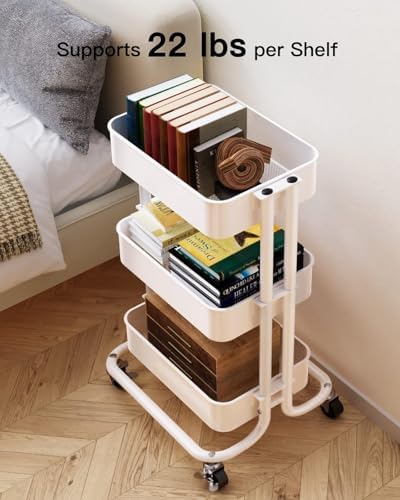 Pipishell 3 Tier Metal Rolling Utility Cart with 2 Lockable Wheels, White - Image 6