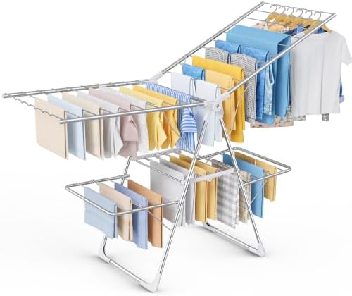 Sakugi Clothes Drying Rack, Foldable 2-Level with 70" Adjustable Wings by Sakugi