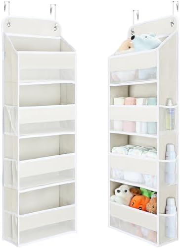 Yecaye Over the Door Organizer, 35.2lbs Load Toy Stuffed Animal Storage, Bathroom Organizers and Storage for Nursery Newborn Baby Essential Stuff Dorm Room Essentials, Cream White 4 Tier by Yecaye