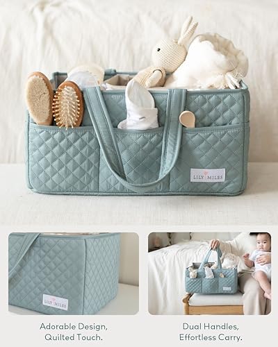 Lily Miles Baby Diaper Caddy Organizer, Quilted Nursery Storage Basket for Newborn Essentials and Diaper Changing Station, Gift for Baby Shower and Registry Must-Have (Willow Green) - Image 3