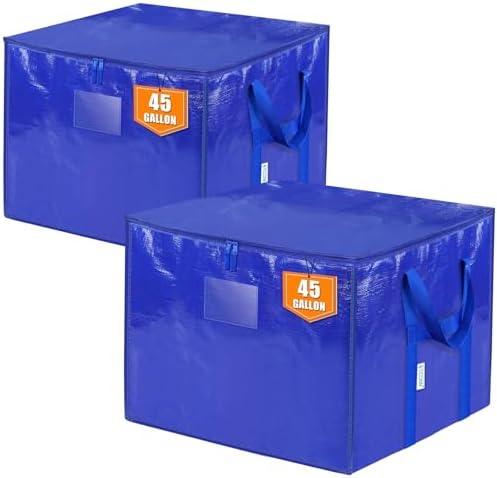 TICONN 2 Pack Extra Large Moving Bags with Zippers & Carrying Handles, Heavy-Duty Storage Tote Moving Boxes for Space Saving (2 PK, 45 Gallon) by TICONN