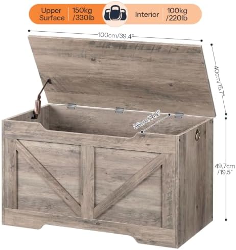 HOOBRO Storage Bench, 39.4” Retro Wooden Storage Chest with U-Shaped Cut-Out Pull, Safety Hinge, Supports 330 lb and Easy Assembly for Toy Box Organizer (Greige) BG771CW01G1 - Image 3