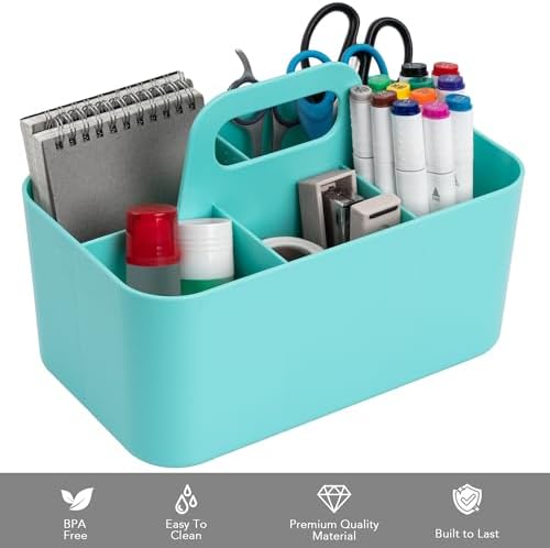 Tiawudi Multipurpose Caddy Organizer, Plastic Caddy with Handle, Stackable Desk Organizer for Stationery, Marker and Pencil, Office Supplies Organizer, Dorm Caddy - Image 3