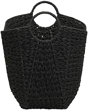 Household Essentials Handwoven Paper Rope Storage Basket with Metal Frame and Handles, Black - Image 5