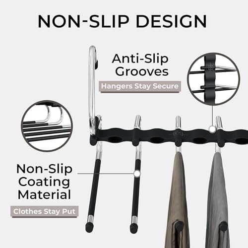 MORALVE Pants Hangers Space Saving - 4 Pack - Non-Slip Multi-Layer Space Saving Hangers - Multifunctional Clothing Rack for Closet Storage - Ideal for Jeans, Trousers, Skirts, Scarves & Slacks (Black) - Image 5