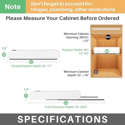 Pull out Cabinet Organizer, Expandable(12"-20") Heavy Duty Slide out Drawers Fixed with Adhesive Nano Film for Pots, Roll out Shelf Storage for Kitchen Base Cabinet, Pantry, Bathroom(2-Pack) - Image 2
