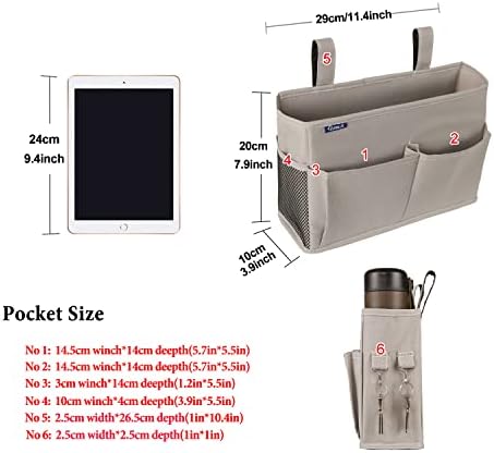 Surblue Bedside Caddy Hanging Bed Organizer Storage Bag Pocket for Bunk and Hospital Beds, College Dorm Rooms Baby Bed Rails,Camp 4 Pockets and 2 Hooks (Gray) - Image 6