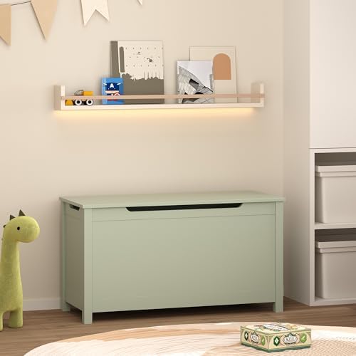 Kids Toy Box Chest, Large Wooden Storage Trunk Bench with Safety Hinged Lid for Ages 3+ Sage by BAOMKONG