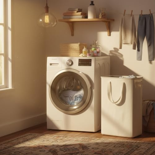 efluky Slim Laundry Basket, Narrow Laundry Hamper with Handles, Collapsible Dirty Clothes Hamper, Tall Laundry Bin for Laundry Room, Dorm and Bedroom, 12.7 Gallons(48L) Beige - Image 6