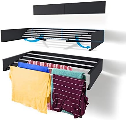 Step Up Laundry Drying Rack (27.5-INCH Industrial Gray), Wall Mounted, Retractable Clothes Drying Rack, 40lbs Load Capacity, 11.6 Linear Ft, with Wall Template and Long Screwdriver Bit by StepUpDryingRacks