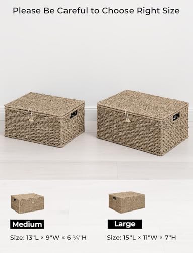 StorageWorks Wicker Basket with Lid, Storage Baskets with Lids, Seagrass - Image 4