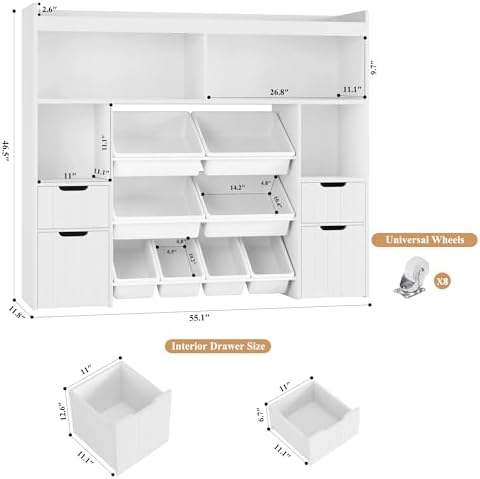 HORSTORS 55" W Toy Storage Organizer, Large Kids Bookshelf, Toy Box, White - Image 3