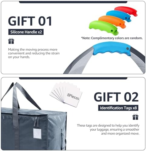 Moving Bags Heavy Duty Extra Large, Moving Boxes, Moving Supplies Essentials,Storage Bins with Lids, Plastic Packing Totes, Storage Bags for Clothes with Handles & Zippers(Grey, 8 Pack) - Image 3