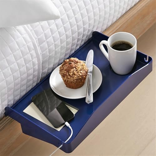 Modern Innovations Bedside Shelf for Bed, College Dorm Room, Bunk Bed Shelf for Top Bunk, Clip On Nightstand Tray with Cord and Cup Holder, Bunkbed Caddy for Table Storage (Navy) by ModernInnovations