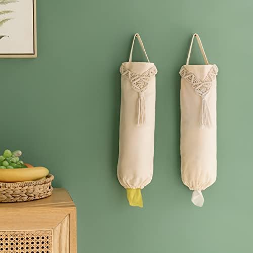 Mkono Plastic Grocery Bag Holder 2 Pack Medium Macrame Boho Trash Dispenser - Image 2