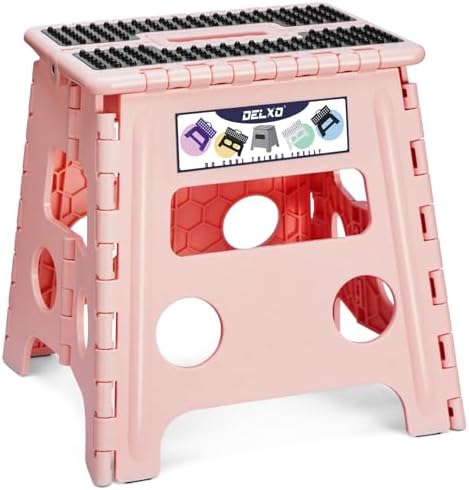 Delxo Folding Step Stool 13 Inch,300 Lbs Step Stool for Adults Pink by Delxo